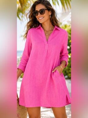 Lilly Pulitzer Pilar Tunic Dress Linen Aura Pink XS